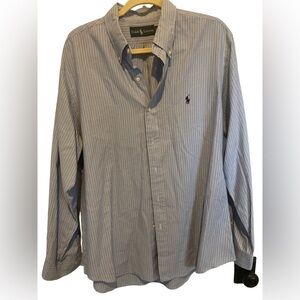 Ralph Lauren Polo Button Up Size 17 34/35 (equivalent of a Large) Blue Stripes